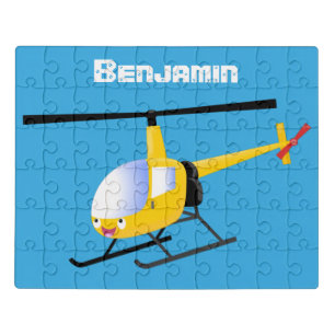 Cute yellow happy cartoon helicopter personalized jigsaw puzzle
