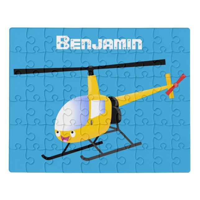 Cute yellow happy cartoon helicopter personalized jigsaw puzzle (Puzzle Horizontal)