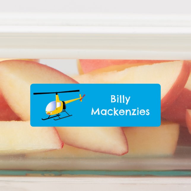 Cute yellow happy cartoon helicopter personalized labels (Affixed)