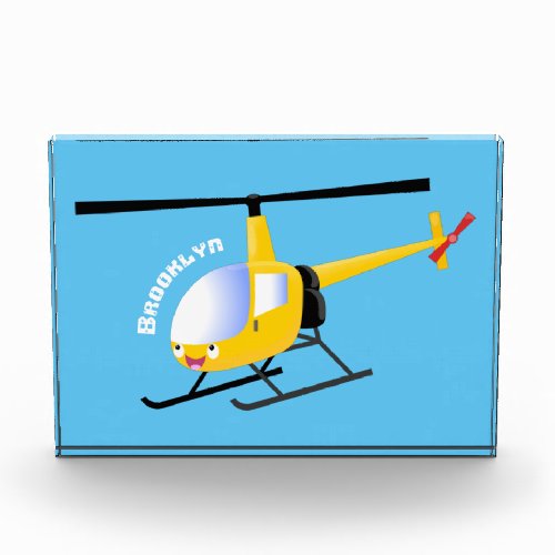 Cute yellow happy cartoon helicopter photo block