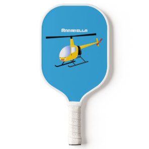 Cute yellow happy cartoon helicopter  pickleball paddle