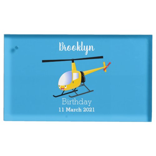 Cute yellow happy cartoon helicopter place card holder