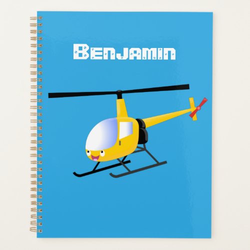 Cute yellow happy cartoon helicopter planner