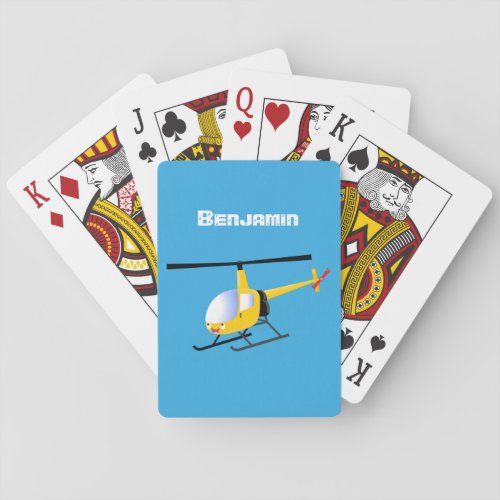 Cute yellow happy cartoon helicopter playing cards