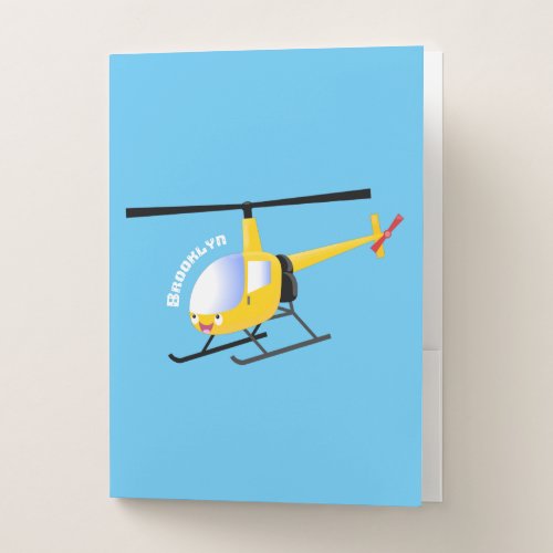 Cute yellow happy cartoon helicopter pocket folder