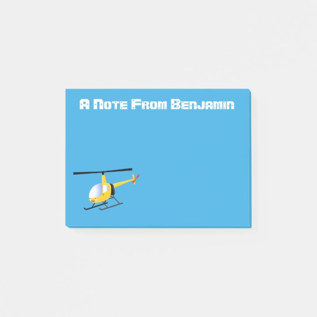 Cute yellow happy cartoon helicopter post-it notes (Front)