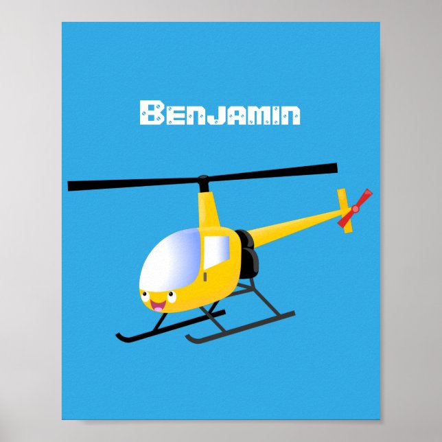 Cute yellow happy cartoon helicopter poster (Front)