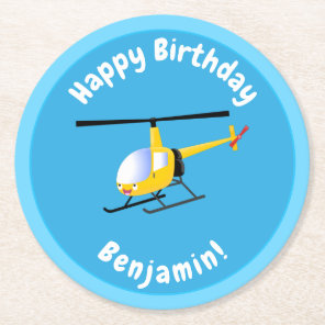 Cute yellow happy cartoon helicopter round paper coaster