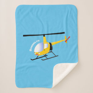 Cute yellow happy cartoon helicopter sherpa blanket