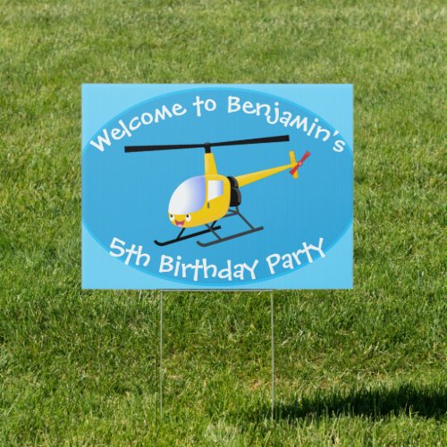 Cute yellow happy cartoon helicopter sign