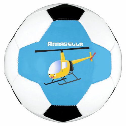 Cute yellow happy cartoon helicopter soccer ball