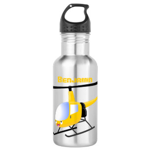 Cute yellow happy cartoon helicopter stainless steel water bottle