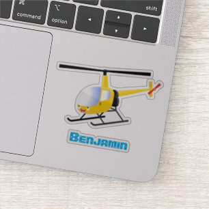 Cute yellow happy cartoon helicopter sticker