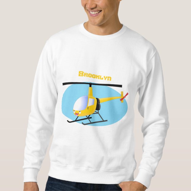 Cute yellow happy cartoon helicopter sweatshirt (Front)