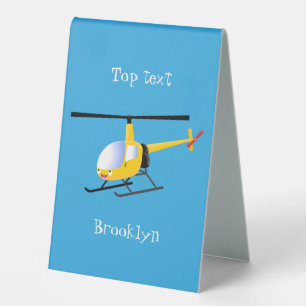 Cute yellow happy cartoon helicopter table tent
