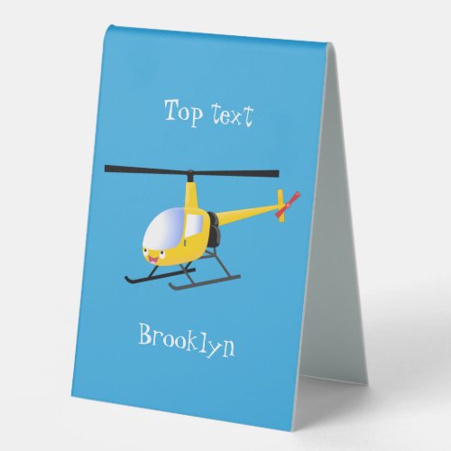 Cute yellow happy cartoon helicopter table tent sign
