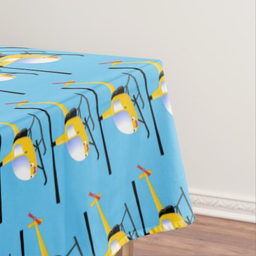 Cute yellow happy cartoon helicopter tablecloth