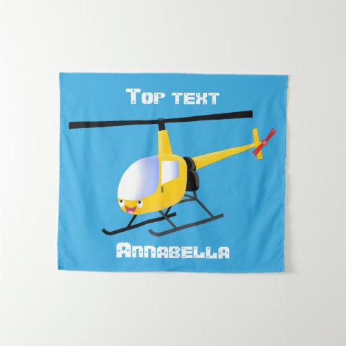 Cute yellow happy cartoon helicopter  tapestry