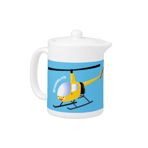 Cute yellow happy cartoon helicopter teapot