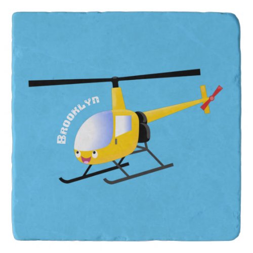 Cute yellow happy cartoon helicopter trivet