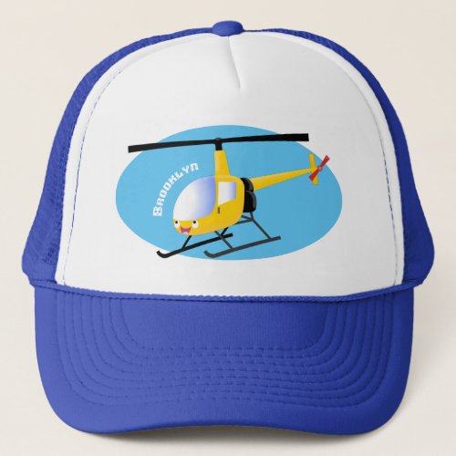 Cute yellow happy cartoon helicopter trucker hat