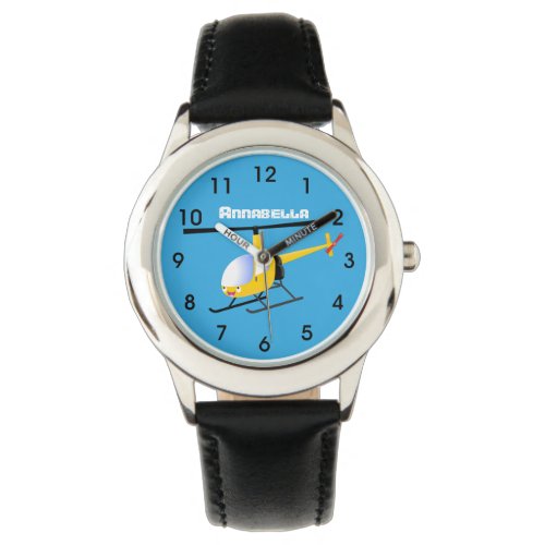 Cute yellow happy cartoon helicopter watch