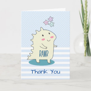 Cute Yellow Happy Dinosaur Illustration Thank You Card