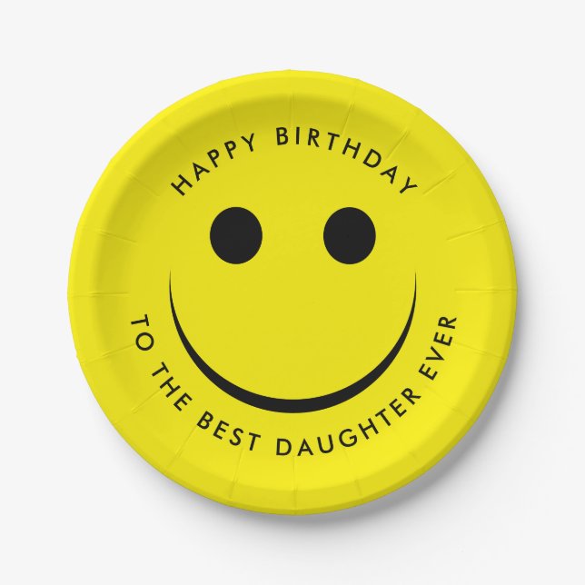 Cute Yellow Happy Face Birthday Paper Plates (Front)