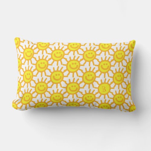 Cute Yellow Happy Face Sun Sunshine Pattern Lumbar Pillow