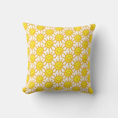 Cute Yellow Happy Face Sun Sunshine Pattern Throw Pillow