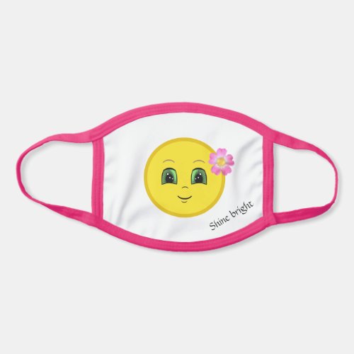 Cute yellow happy sun face  pink flower face mask