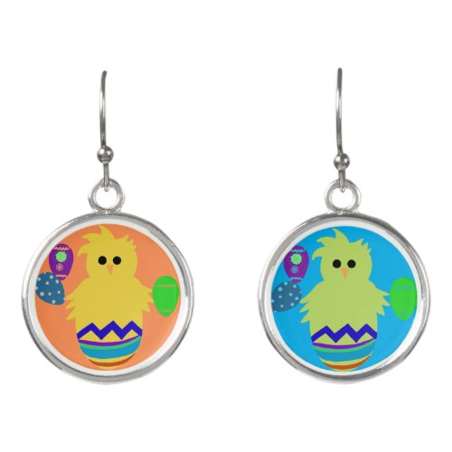 Cute Yellow Hatched Chick Easter Eggs Earrings