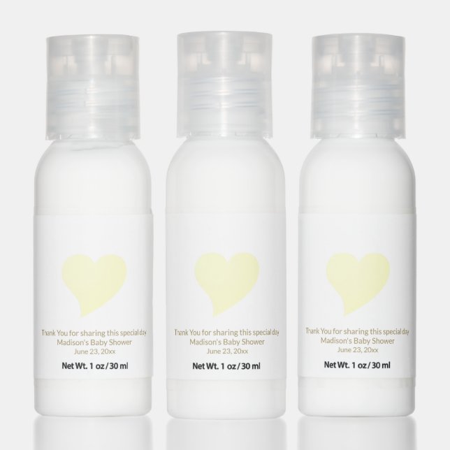 Cute yellow heart gender neutral baby shower favor hand lotion (Set)