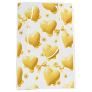 Cute Yellow Hearts Postcard - Sweet Candy Love Not Medium Gift Bag