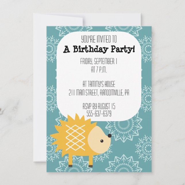 Cute Yellow Hedgehog Party Invitation (Front)