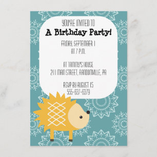 Cute Yellow Hedgehog Party Invitation