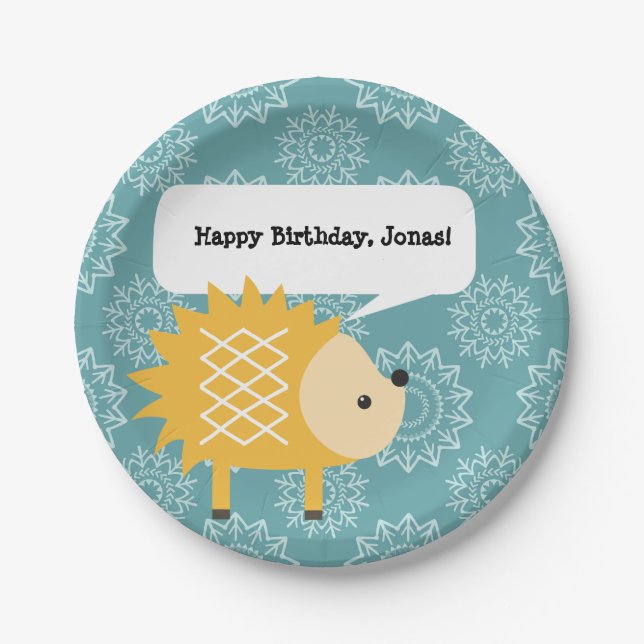 Cute Yellow Hedgehog Personalized Party Plates (Front)