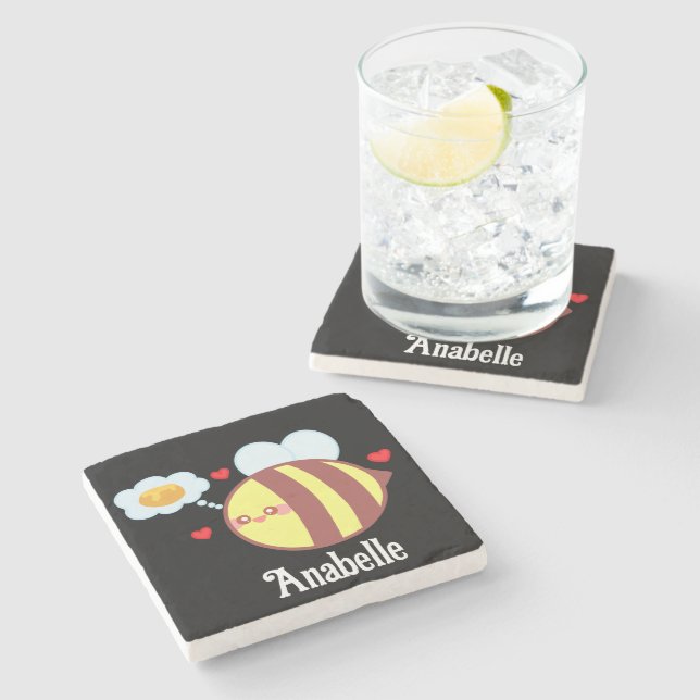 Cute Yellow Honey Bee Bumble Bee  Stone Coaster (Side)