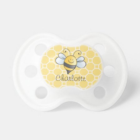 Cute Yellow Honey Bee Bumblebee Monogram Baby Pacifier