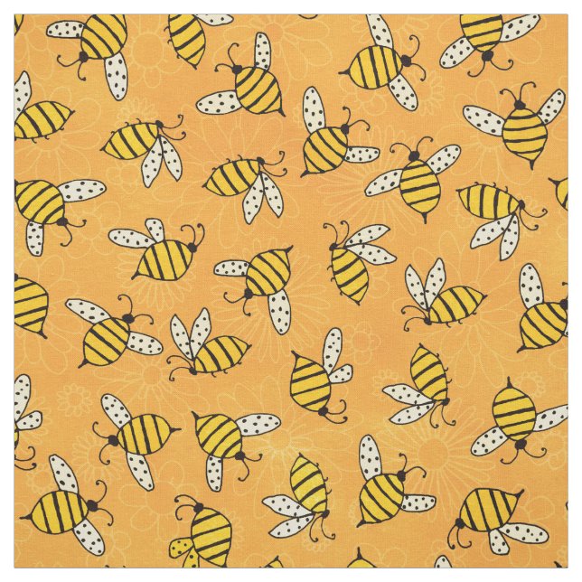 Cute Yellow Honey Bee Pattern Fabric (Swatch)