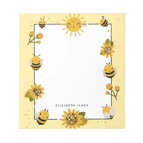 Cute Yellow Honey Bee Personalized Notepad