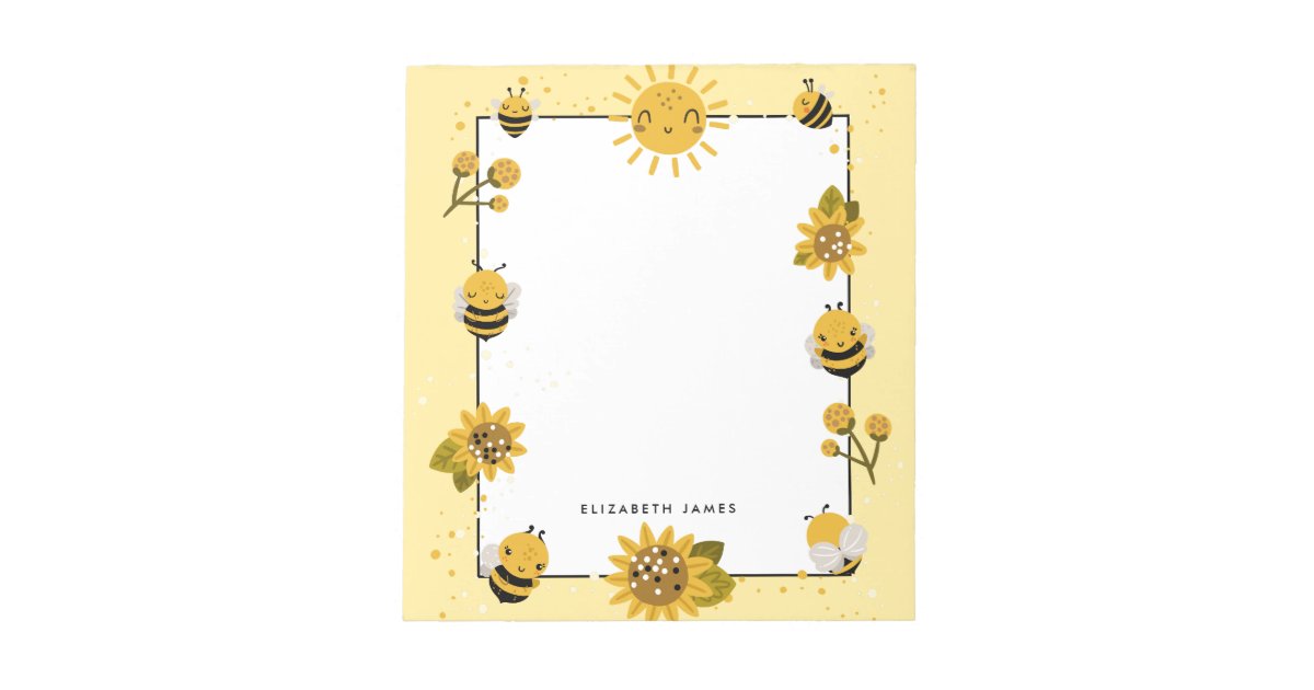 Cute Yellow Honey Bee Personalized Notepad | Zazzle