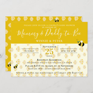Cute Yellow Honeycomb Bee Couple's Baby Shower  Invitation
