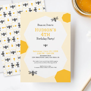 Cute Yellow Honeycomb Bee Day Birthday Party Invitation