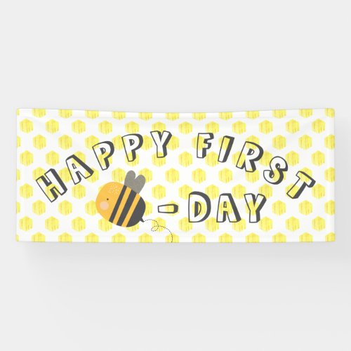Cute Yellow Honeycomb Happy Bee Day First Birthday Banner