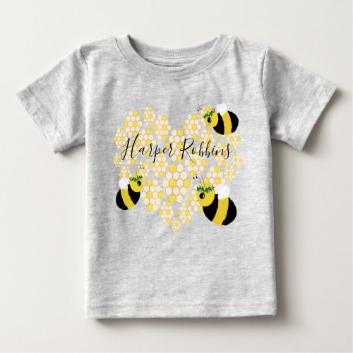 Cute Yellow Honeycomb Heart Honey Bee Baby Gift Baby T_Shirt