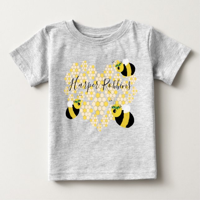 Cute Yellow Honeycomb Heart Honey Bee Baby Gift Baby T-Shirt (Front)