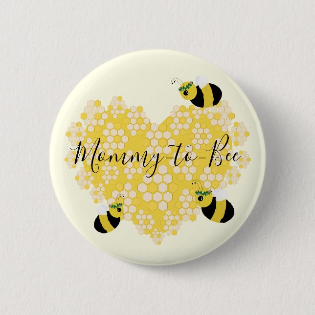 Cute Yellow Honeycomb Heart Mom to Bee Baby Shower Button (Front)
