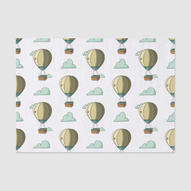 Cute Yellow Hot Air Balloon Neutral Baby Shower Tissue Paper (Front)