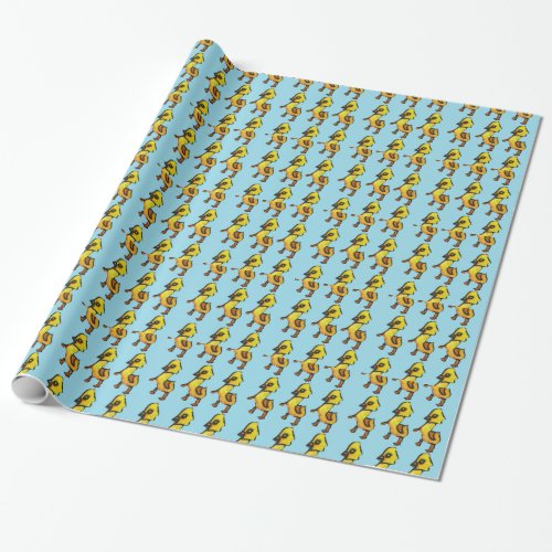 Cute yellow illustration Easter ducks Wrapping Paper